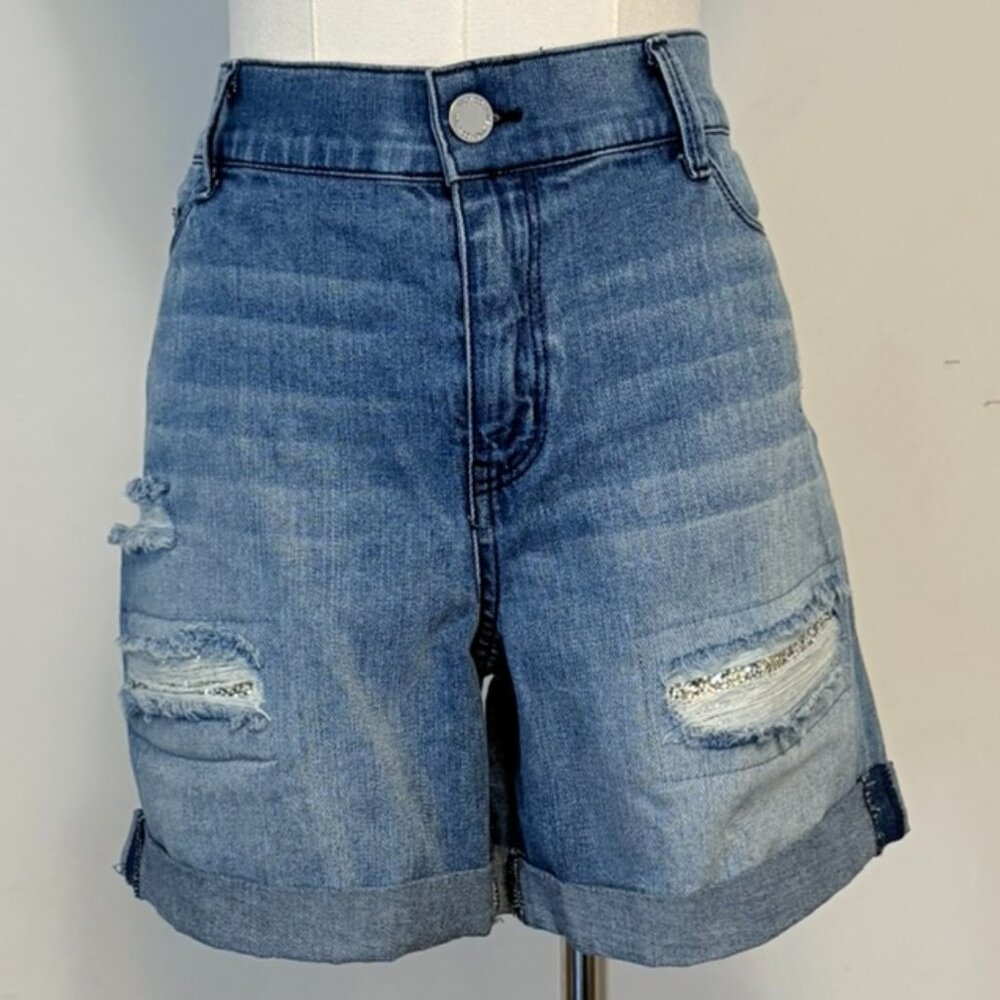 Juicy Couture Womens Sz 14 Distressed Sparkle Glitter Denim Shorties
